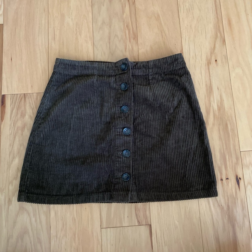 Dark green corduroy button up skirt
